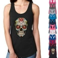 thumbnail image 1 of Sugar Skull Printed Lady Tank Top Rose Eyes Day Of Dead Tee Color Pink Small, 1 of 2