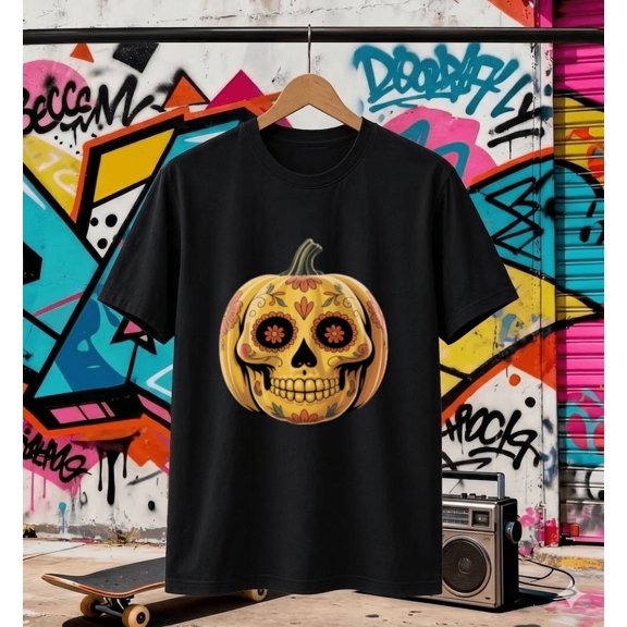 Sugar Skull Pumpkin T-Shirt - Dia de los Muertos Halloween Tee, for men & women, S-5XL