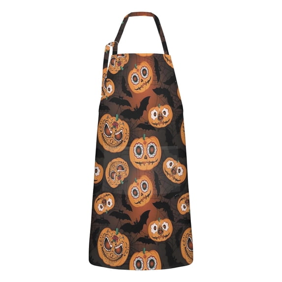 Sugar Skull Pumpkins Halloween Apron-Garden Aprons for Women with Pockets-Cotton Linen Waterproof Kitchen Cooking Gardening Aprons Adjustable for Kitchen,Cooking,BBQ and Salon 32"x27"
