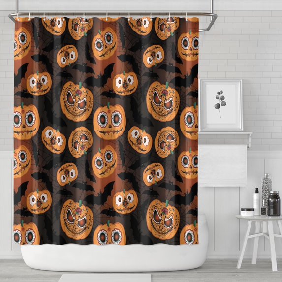 Sugar Skull Pumpkins Halloween Pattern Shower Curtain 72"x84" ,Bathroom Decorative Shower Curtains Set with 12 Hooks,Modern Waterproof Washable Shower Curtain