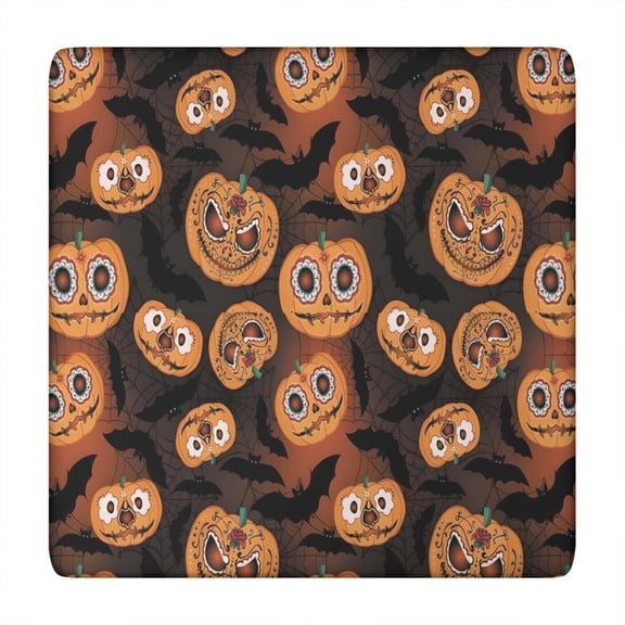 Sugar Skull Pumpkins Halloween Pattern Square Fitted Tablecloth with Elastic Edge,Square Table Cover,Washable Elastic Table Cover for Home Kitchen Party Decor 34"x34"
