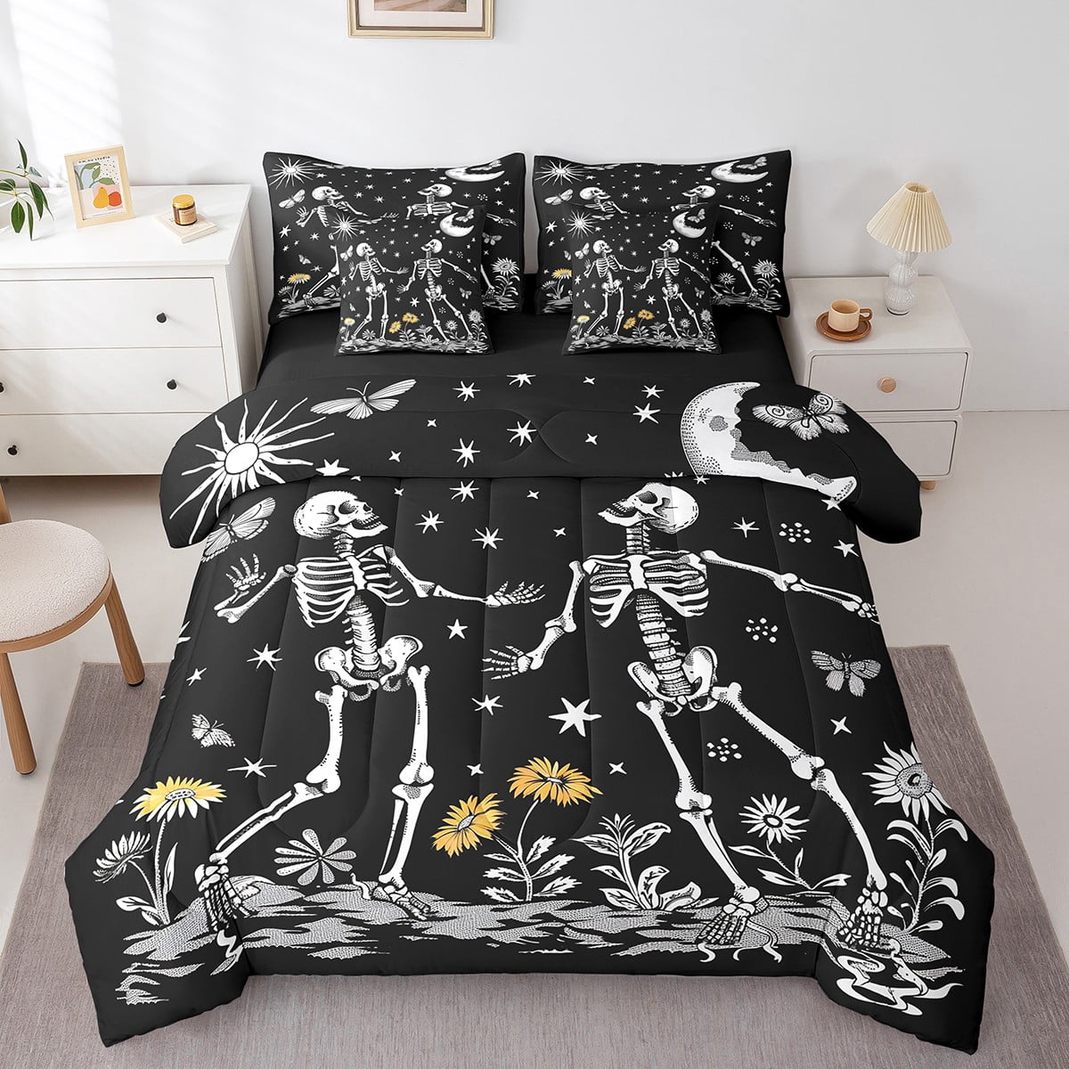 Gifts For Couple Personalized Skull Couple Quilt Bedding Set Special Line Personalized Quilt Bed Set