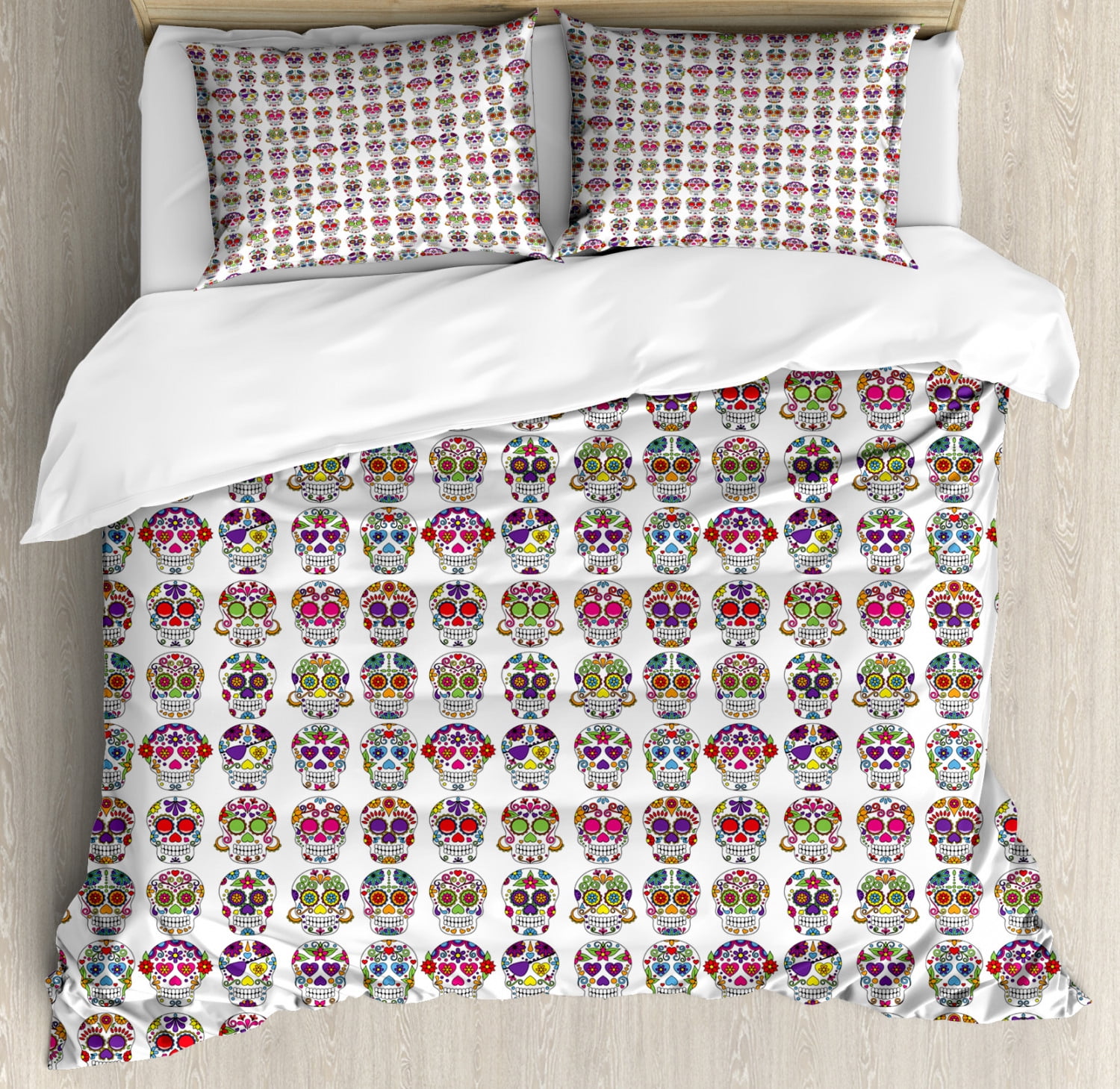 Colorful Mexican Skull Pattern Queen Duvet Cover Set