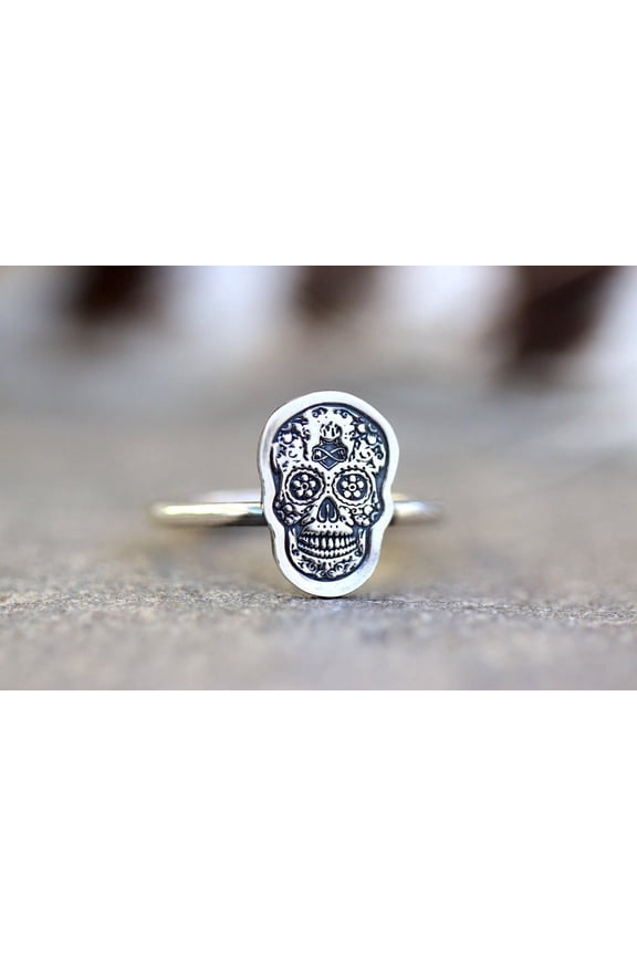Sugar Skull Ring Sterling Silver Skull Ring Sugar Skull Ring for Women