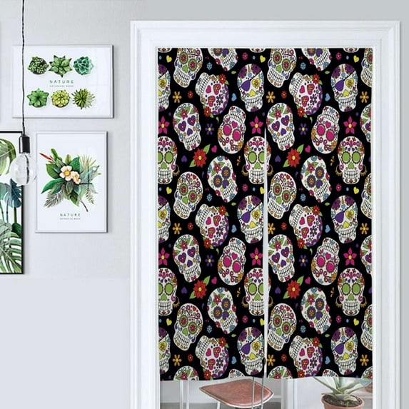 Sugar Skull Roses Designs Door Curtain Nordic Living Room DoorCurtain Porch Partition Curtain Kitchen Rative Half Curtain