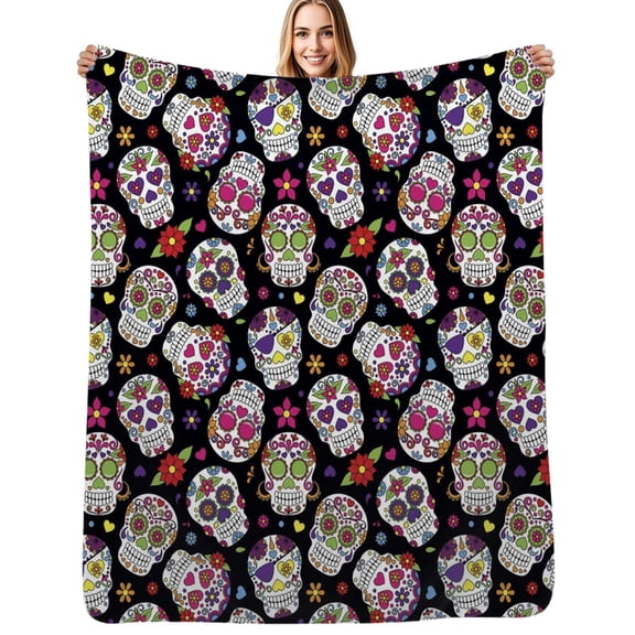 Sugar Skull Roses Designs Flannel Blankets Soft Throw Blanket Winter Travel Office Outdoor Bedspread