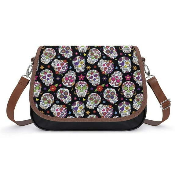 Sugar Skull Roses Designs Vintage Crossbody Bag for Women Medium Leather Hobo Bags Shoulder Bag Classic City Leather Satchels