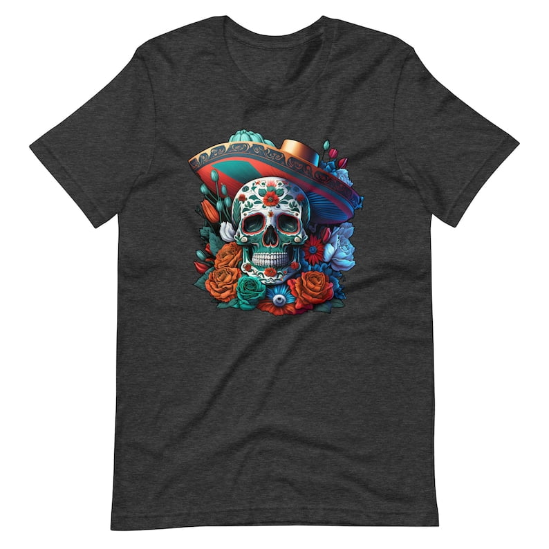 T-shirt Sans Manches El Día De Los Muertos – Motif Crâne Marron Et Blanc Taille L