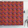 thumbnail image 1 of Sugar Skull Shower Curtain, Mexican Traditional Day of the Dead Pattern Macabre Symbols on Red Backdrop, Fabric Bathroom Set with Hooks, 69W X 84L Inches Extra Long, Multicolor, by Ambesonne, 1 of 3