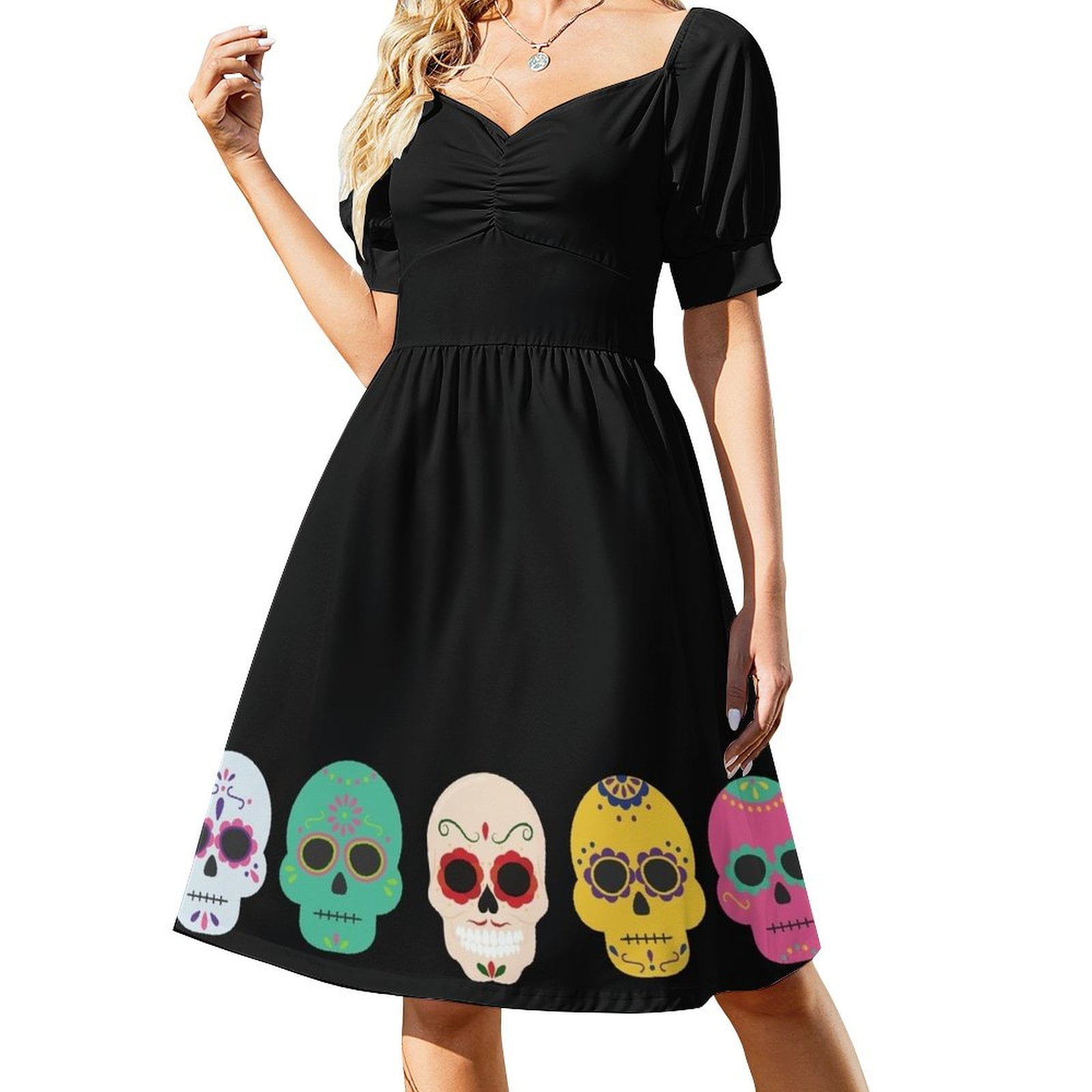 skull formal dress 1950s Halloween Skull Rose Lace Mesh Dress main image 0