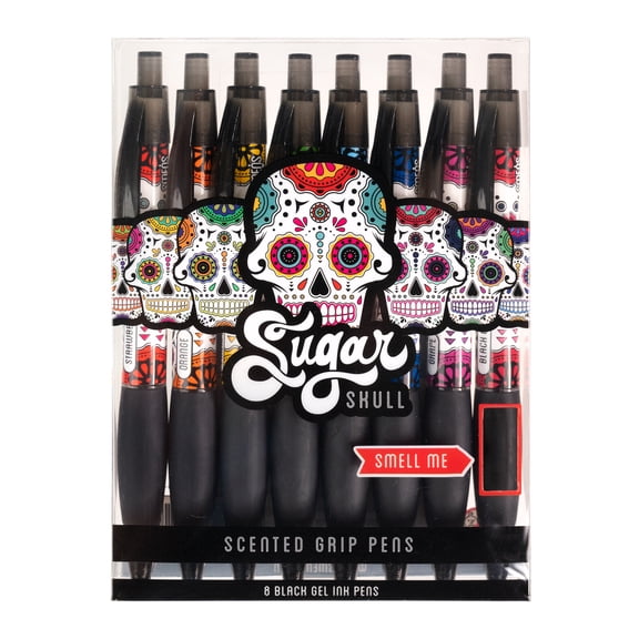 Sugar Skull Smens - Scented Pens, Black Ink, Medium Point - 8 Count