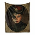 thumbnail image 1 of Sugar Skull Soft Flannel Fleece Blanket, Antique Portrait Girl with Calavera Inspired Makeup and Topper Realistic Design, Cozy Plush for Indoor and Outdoor Use, 60" x 80", Multicolor, by Ambesonne, 1 of 6