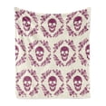 thumbnail image 1 of Sugar Skull Soft Flannel Fleece Blanket, Monochrome Style Calavera Inspired Surround by Circular Floral Wreath Print, Cozy Plush for Indoor and Outdoor Use, 50" x 60", Fuchsia Cream, by Ambesonne, 1 of 5