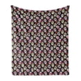 thumbnail image 1 of Sugar Skull Soft Flannel Fleece Throw Blanket, All Souls Day Floral Colorful Sugar Skulls Flowers on Dark Background Print, Cozy Plush for Indoor and Outdoor Use, 60" x 80", Multicolor, by Ambesonne, 1 of 5
