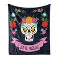 thumbnail image 1 of Sugar Skull Soft Flannel Fleece Throw Blanket, Day of Deadme Colorful Skull with a Floral Wreath, Cozy Plush for Indoor and Outdoor Use, 60" x 80", Navy Blue and Multicolor, by Ambesonne, 1 of 6