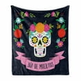 thumbnail image 1 of Sugar Skull Soft Flannel Fleece Throw Blanket, Day of Deadme Colorful Skull with a Floral Wreath, Cozy Plush for Indoor and Outdoor Use, 50" x 70", Navy Blue and Multicolor, by Ambesonne, 1 of 6