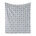 thumbnail image 1 of Sugar Skull Soft Flannel Fleece Throw Blanket, Flower Pattern with Skulls on Geometric Floral Damask Background, Cozy Plush for Indoor and Outdoor Use, 60" x 80", Purple White Baby Blue, by Ambesonne, 1 of 5