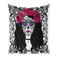 thumbnail image 1 of Sugar Skull Soft Flannel Fleece Throw Blanket, Girl Dia De Los Muertos Traditional Art Print Colorful Woman Design, Cozy Plush for Indoor and Outdoor Use, 70" x 90", Black White Pink, by Ambesonne, 1 of 6