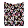thumbnail image 1 of Sugar Skull Soft Flannel Fleece Throw Blanket, Graveyard Mexico Design on Black Backdrop Print, Cozy Plush for Indoor and Outdoor Use, 50" x 60", Multicolor, by Ambesonne, 1 of 6