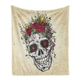 thumbnail image 1 of Sugar Skull Soft Flannel Fleece Throw Blanket, Human Skull with Wreath of Roses and Wild Flowers Hearts in Boho Form Design, Cozy Plush for Indoor and Outdoor Use, 70" x 90", Multicolor, by Ambesonne, 1 of 6