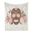thumbnail image 1 of Sugar Skull Soft Flannel Fleece Throw Blanket, Sugar Skull with Roses and Thorns in Pastel Colors, Cozy Plush for Indoor and Outdoor Use, 50" x 60", Warm Taupe Chocolate, by Ambesonne, 1 of 6