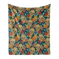 thumbnail image 1 of Sugar Skull Soft Flannel Fleece Throw Blanket, Skulls Diamond Shapes in Eyes Roses Bouquets Colorful Pattern Print, Cozy Plush for Indoor and Outdoor Use, 50" x 70", Multicolor, by Ambesonne, 1 of 5