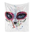 thumbnail image 1 of Sugar Skull Soft Flannel Fleece Throw Blanket, Spooky Big Eyes Cat Face Girl Portrait Ceremonial Celebration Print, Cozy Plush for Indoor and Outdoor Use, 70" x 90", Multicolor, by Ambesonne, 1 of 6