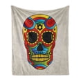thumbnail image 1 of Sugar Skull Soft Flannel Fleece Throw Blanket, Vibrant Colored Macabre Mexico Latin Tradition Mythical Art, Cozy Plush for Indoor and Outdoor Use, 70" x 90", Multicolor, by Ambesonne, 1 of 6