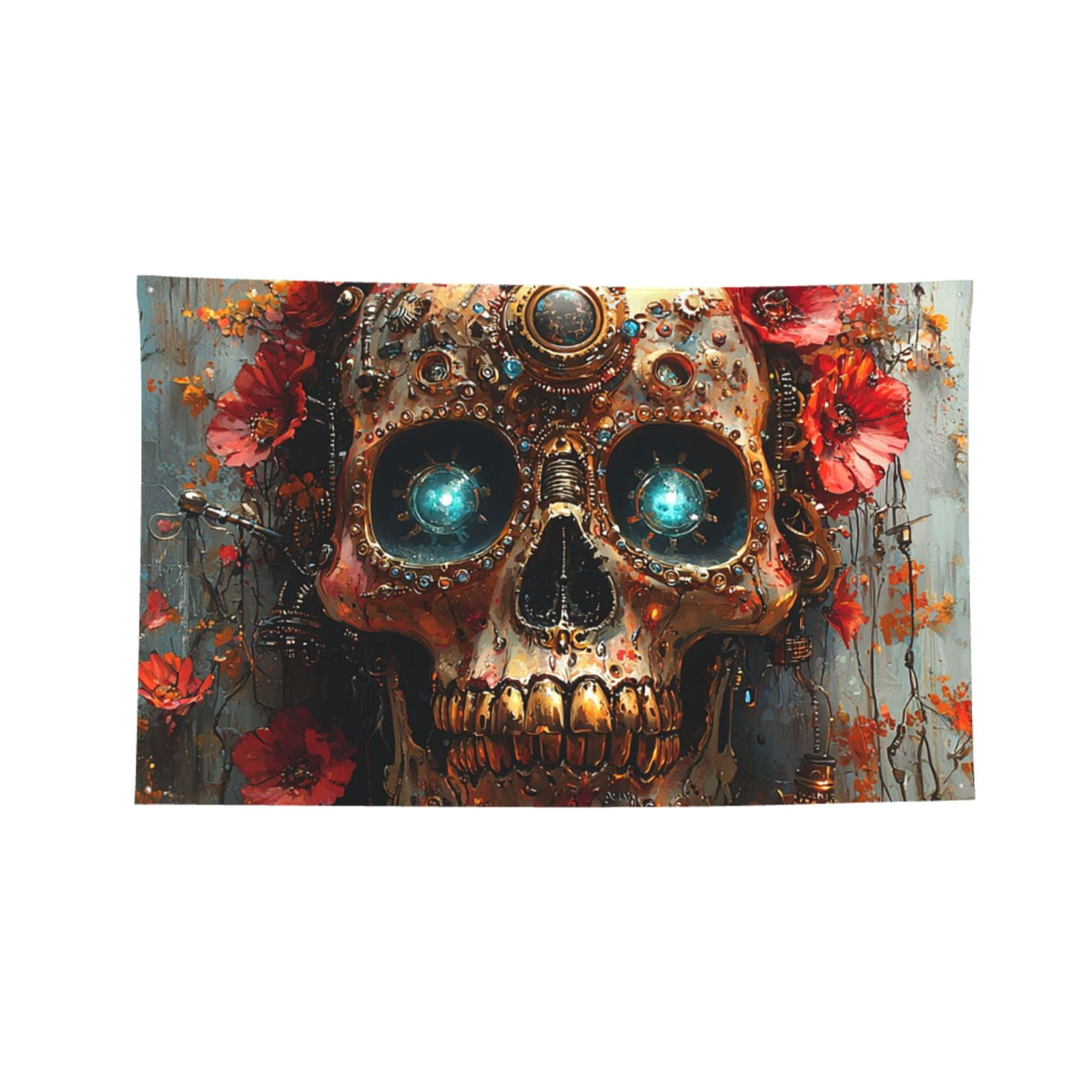 Sugar Skull Steampunk Four Hole Decorated Banner Flag for Garden Yard Home Decoration Indoor Outdoor 4x6 Ft