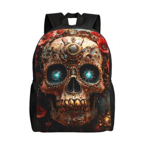 Sugar Skull Steampunk Laptop Backpack, Padded 15.6 Inch Computer Compartment, Casual Travel Work Daypack