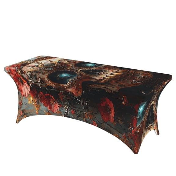 Sugar Skull Steampunk Stretch Rectangular Table Cover 6FT Elastic Fitted Tablecloth for Parties, Weddings, Banquets