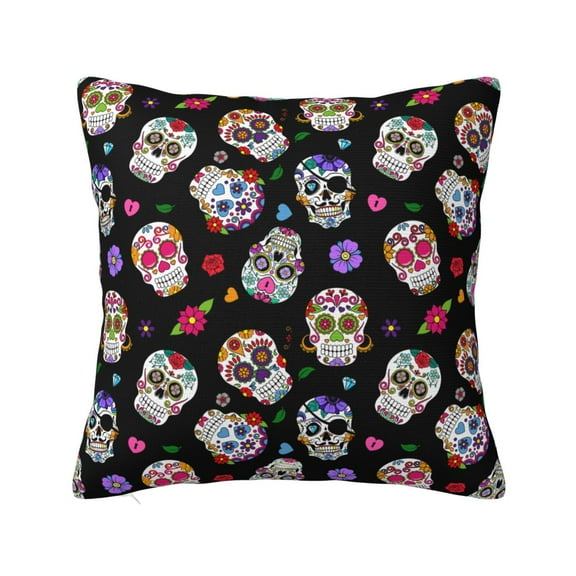 Sugar Skull Throw Pillow Covers 16"X16", Polyester Decorative Square Pillow Case For Sofa Bedroom Living Room, Soft Cushion Cover Pillowcase With Hidden Zipper