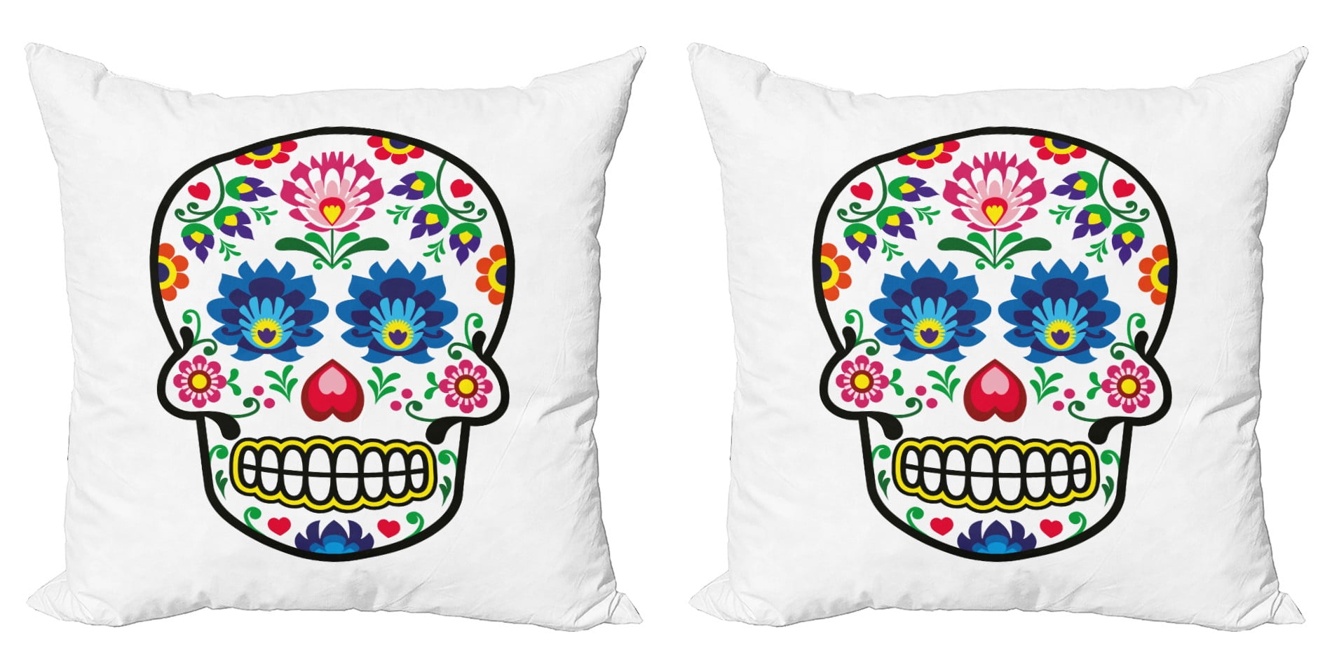 Ambesonne Sugar Skull Throw Pillow Cover 2 Pack, Polish Folk Art, 18 ...