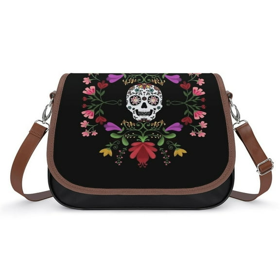 Sugar Skull Vintage Crossbody Bag for Women Medium Leather Hobo Bags Shoulder Bag Classic City Leather Satchels