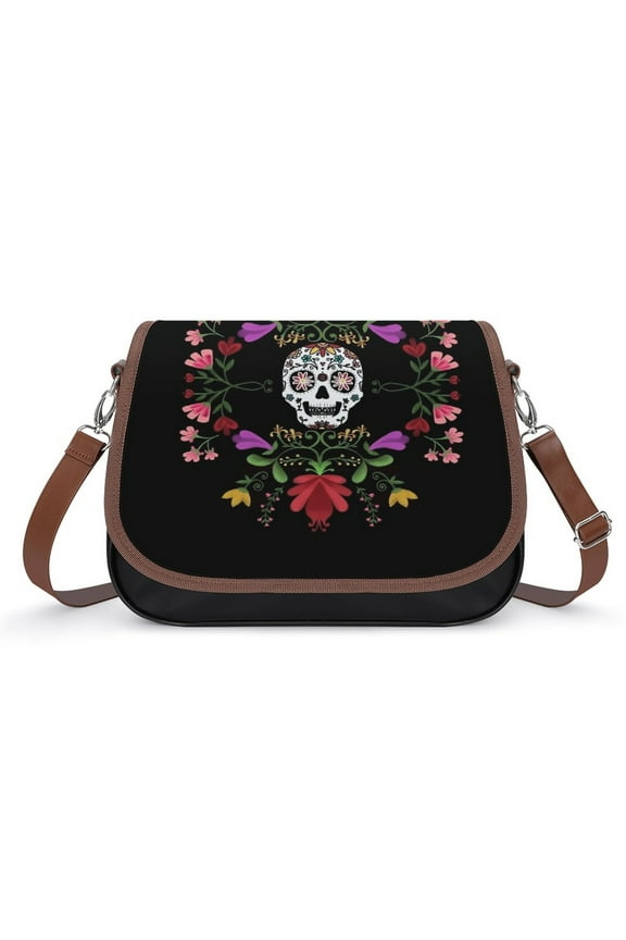 Sugar Skull Vintage Crossbody Bag for Women Medium Leather Hobo Bags Shoulder Bag Classic City Leather Satchels
