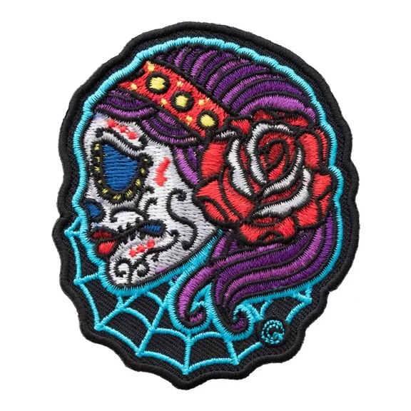 Sugar Skull Web De La Seora Patch, Day of The Dead Patches.