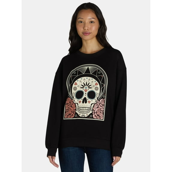 Sugar Skull Women's Graphic Sweatshirt with Long Sleeves, Sizes XXS-XXL