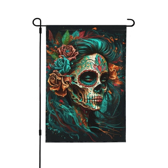 Sugar Skull Zombie Rose Double Sided Garden Flag 28x40 Outdoor Decorative Yard Banner for Patio Lawn Garden