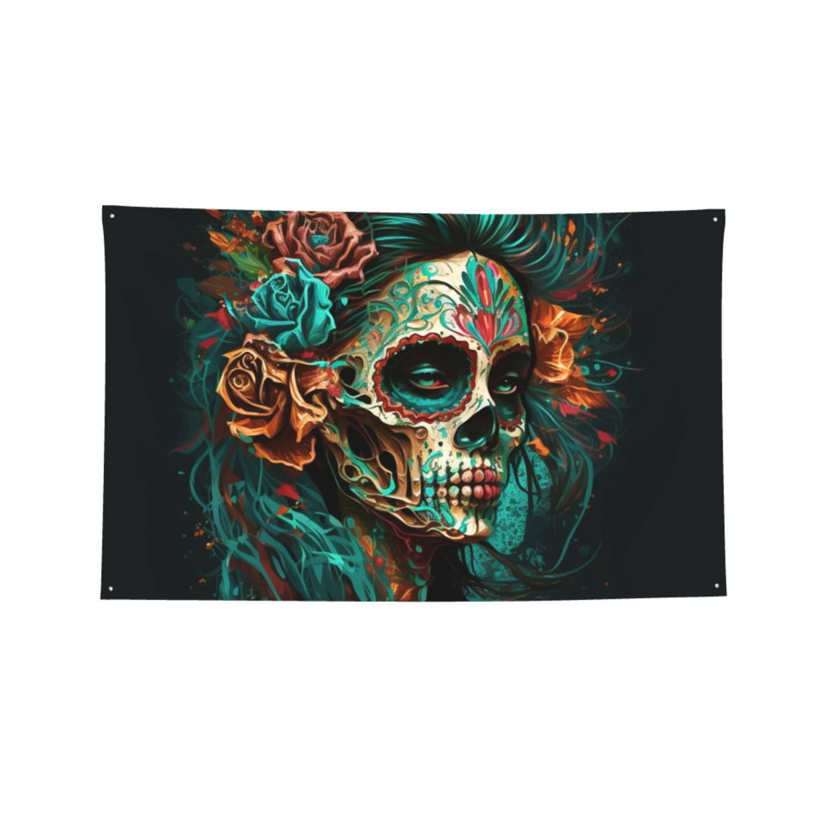Sugar Skull Zombie Rose Four Hole Decorated Banner Flag for Garden Yard Home Decoration Indoor Outdoor 4x6 Ft