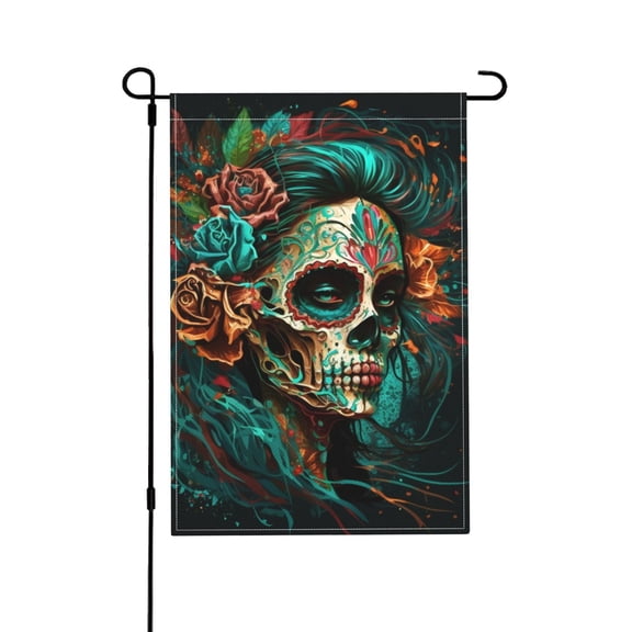 Sugar Skull Zombie Rose Garden Flag Outdoor House Flags 12 X 18 Inch Banner Yard Home Decoration