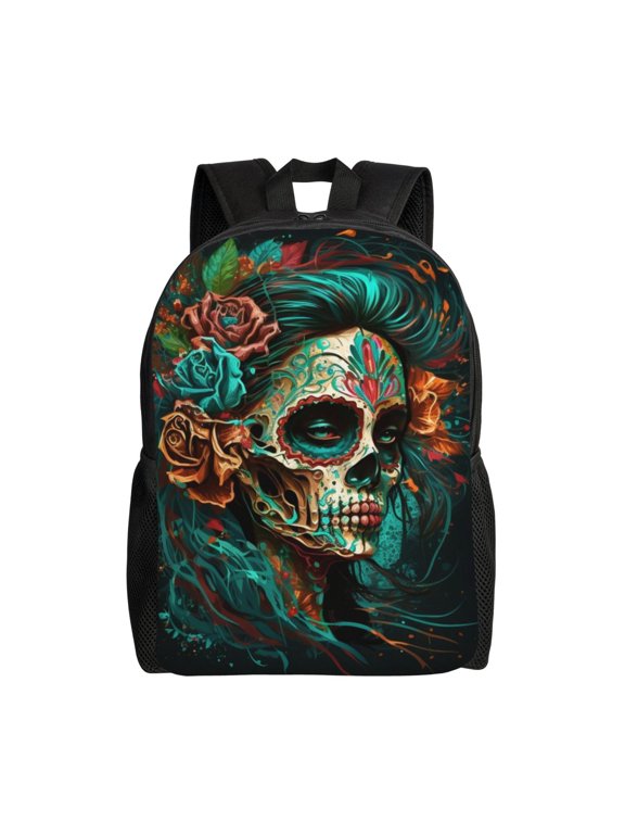Sugar Skull Zombie Rose Laptop Backpack, Padded 15.6 Inch Computer Compartment, Casual Travel Work Daypack