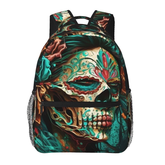 Sugar Skull Zombie Rose Laptop Backpack Travel Rucksack for Teens Adults, Fits 15-inch Notebook