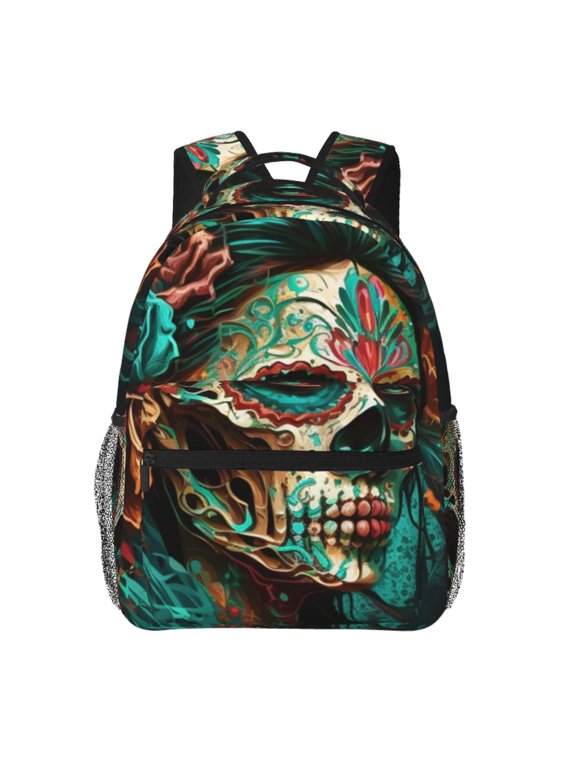Sugar Skull Zombie Rose Laptop Backpack Travel Rucksack for Teens Adults, Fits 15-inch Notebook