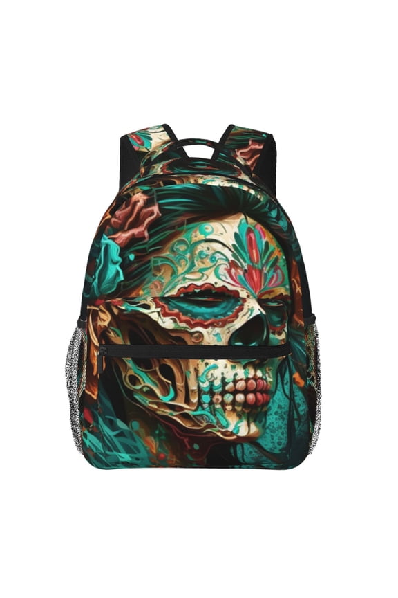 Sugar Skull Zombie Rose Laptop Backpack Travel Rucksack for Teens Adults, Fits 15-inch Notebook