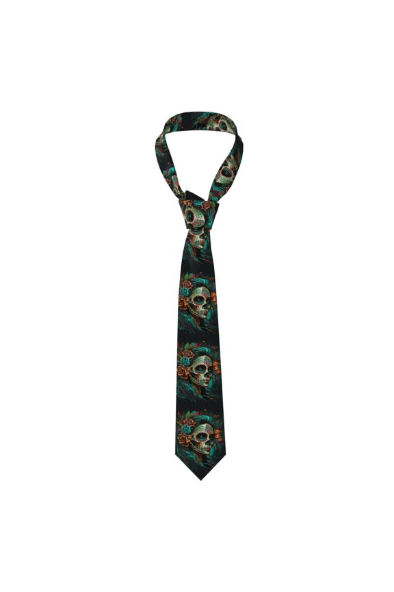 Sugar Skull Zombie Rose Men's Formal Necktie Business Suit Accessory Ties for Weddings Banquets Office Gift