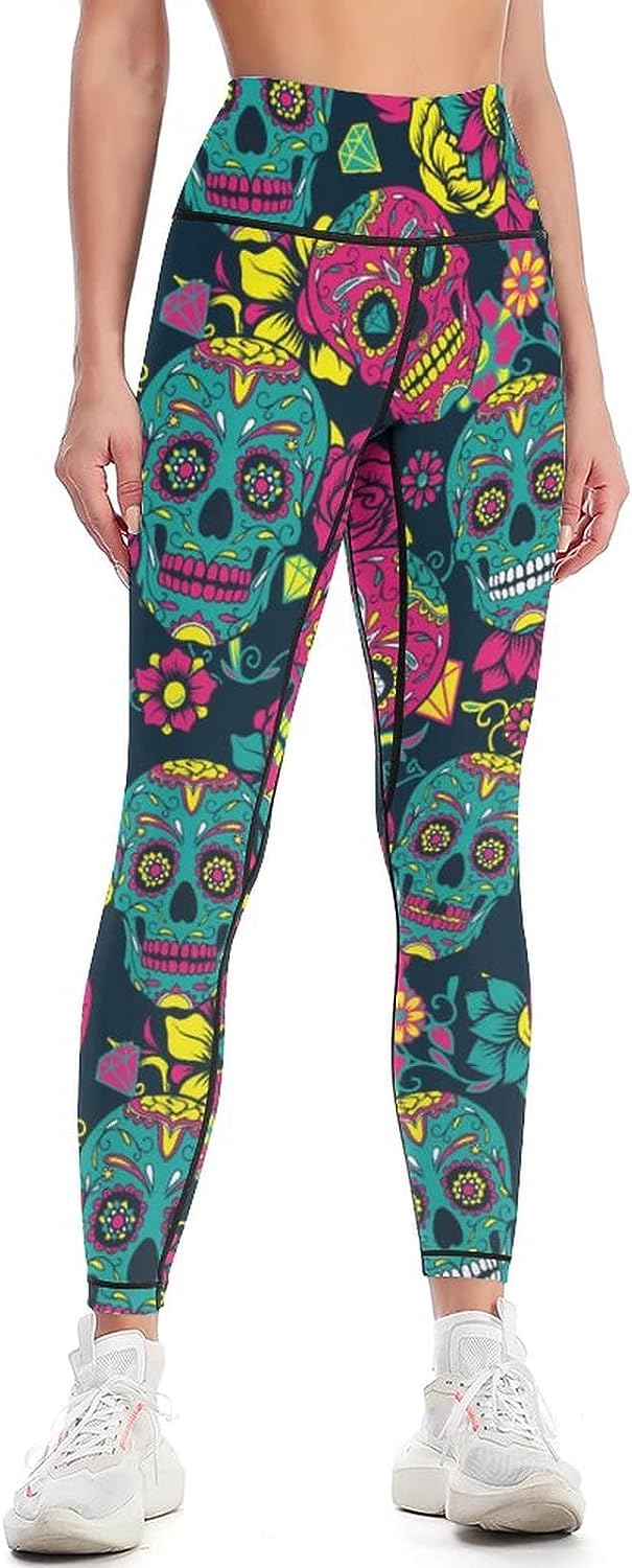 Sugar Skull on The Day of The Dead Women s Yoga Pants High Waist Tummy Control Leggings Sports Trousers Walmart