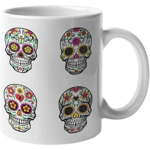 Sugar Skulls Coffee Mug Die de los Muertos Calaveras Funny Motivation Inspiration 11-ounce White Ceramic Cup CMP00096