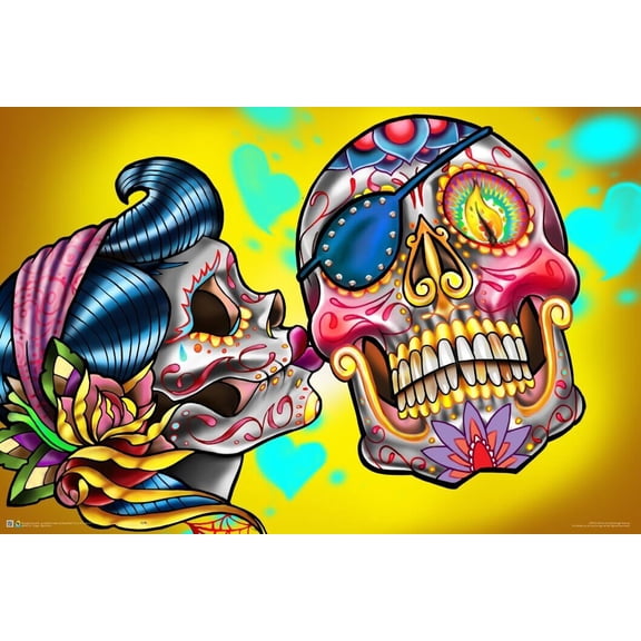 Sugar Skulls Kiss by James Danger Harvey Poster 36.5" x 24.5" Laminated