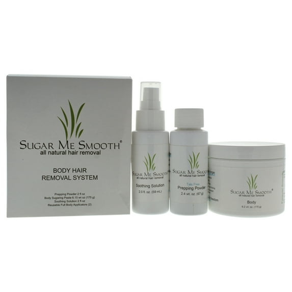 Sugar Me Smooth Body Hair Removal System 5 Pc Kit - 6.2oz Body Sugaring Paste, 2.4oz Prepping Powder, 2oz Soothing Solution, 2 Reusable Full Body Applicators