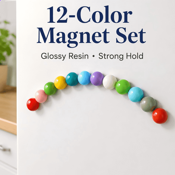 Sugar Swan 12-Color Resin Fridge Magnets Set, 21mm Small Sphere Decorative Refrigerator Magnets, Smooth Glossy Ball Pack with 10mm Strong Magnet Backing for Office Whiteboard, School Locker,and Calen